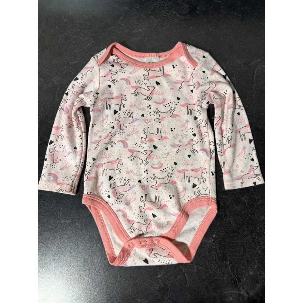CJP Baby 4pc Outfit Set 6-9 Months Pink Unicorn Hooded Cardigan Bodysuits Dress